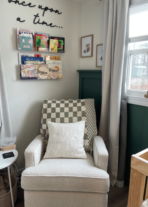 Picture of a nursery rocking chair in a woodland themed nursery 