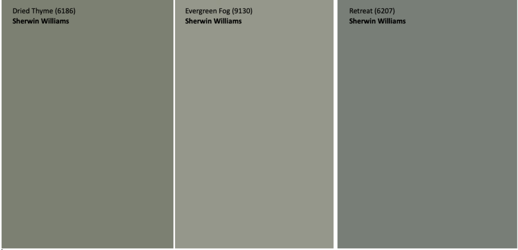 Sherwin Williams paint colors dried thyme, evergreen fog, retreat