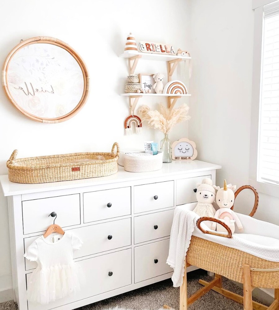 Photo of a white nursery dresser and changing station 