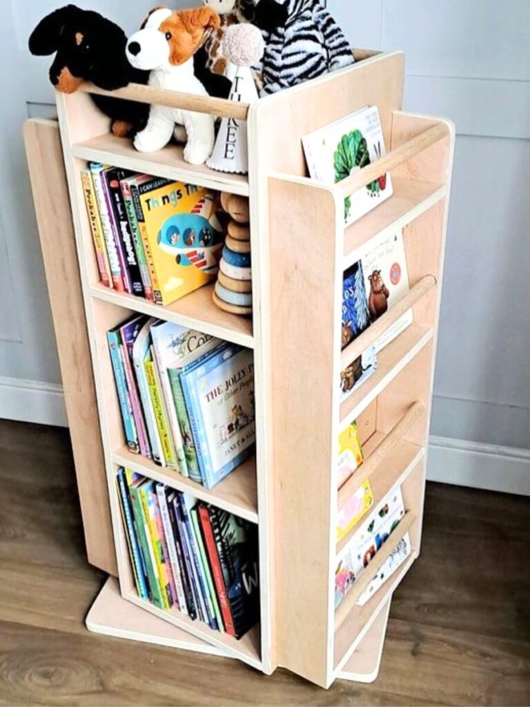 Rotating bookshelf with books on the shelves