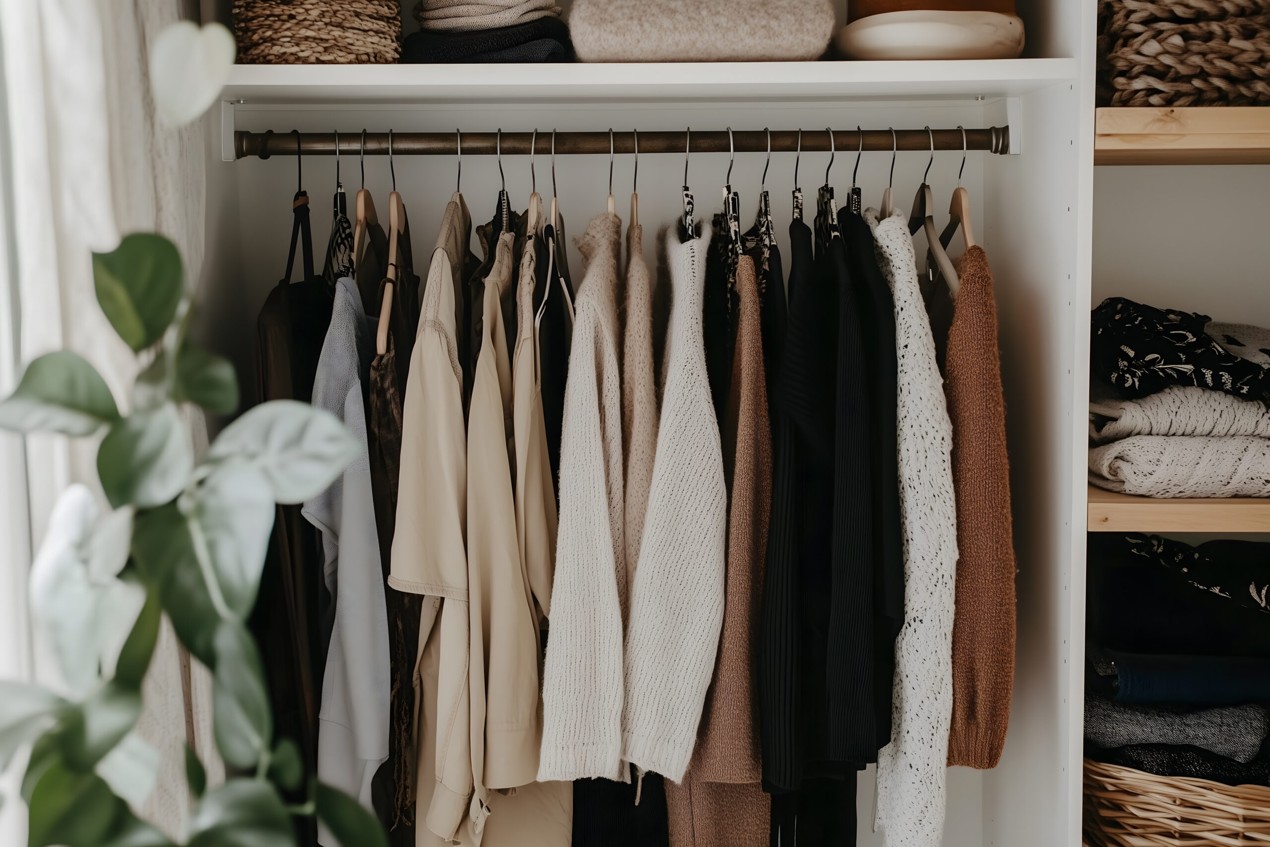 Closet with clothes hanging