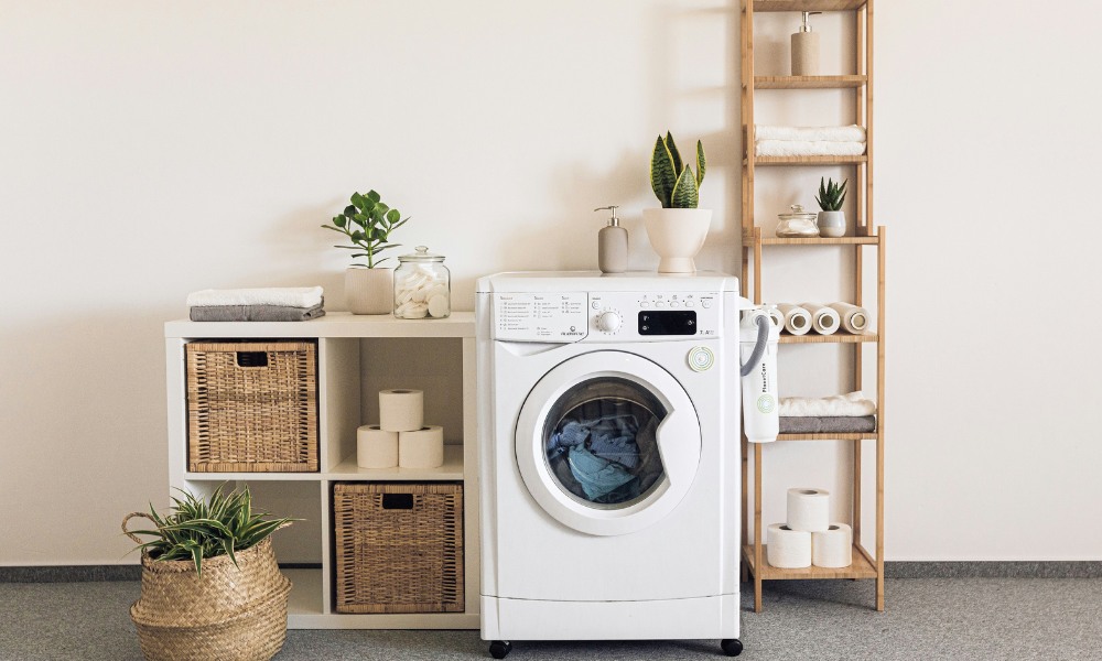 Picture of laundry room with plants and cubby storage