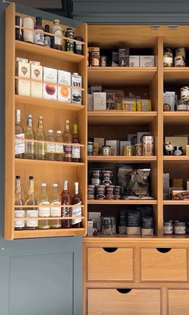 Kitchen pantry with pantry staples and door organization