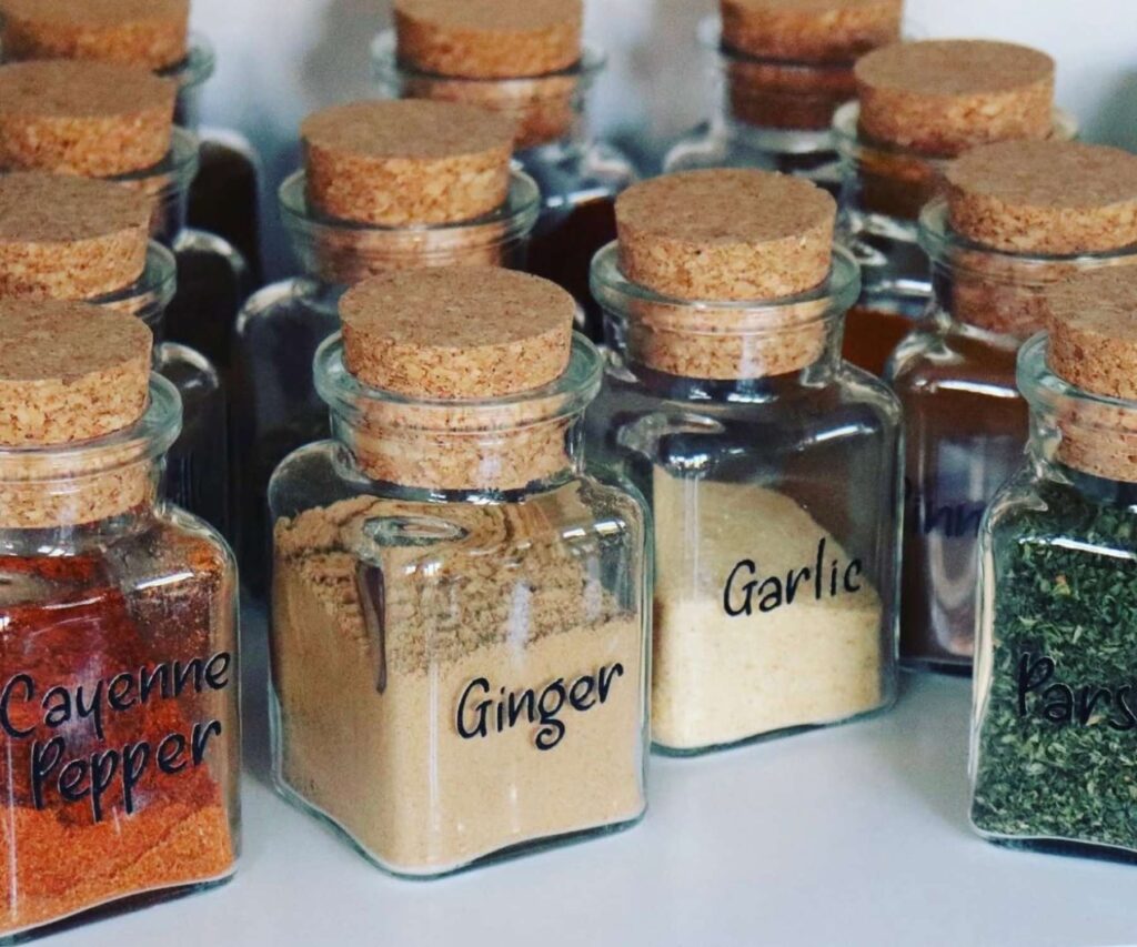 Apothecary spice jars with labels