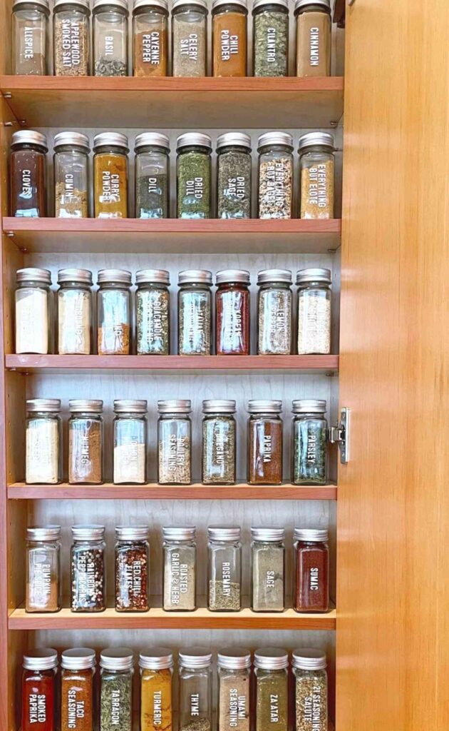 Spice Jars on cabinet shelving