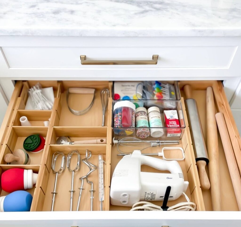 Small baking supplies stored in a kitchen drawer 