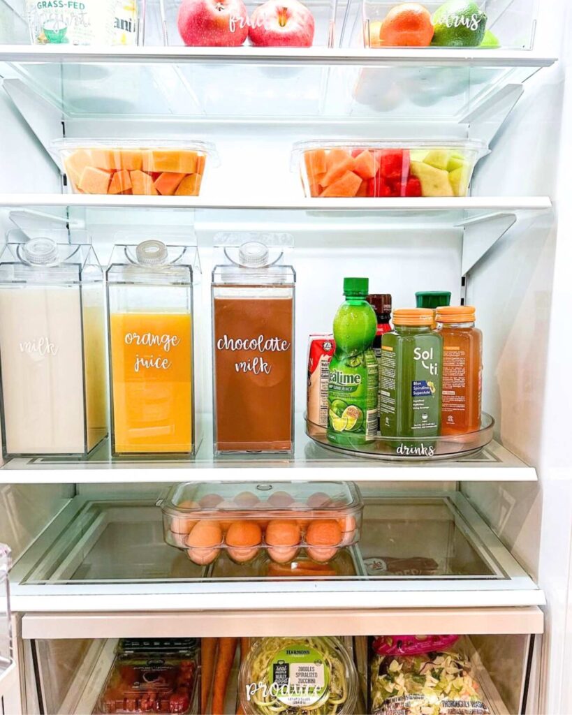 Picture describing where to put things in a kitchen refridgerator.