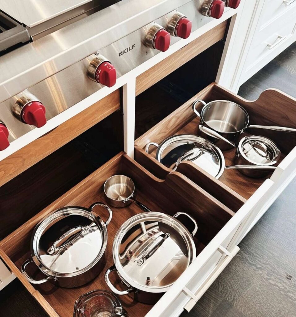 Pots and pans organized in a drawer 