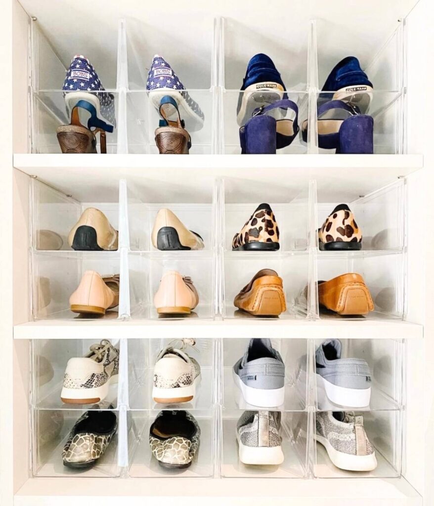 Clear shoe stackers for shoe organization