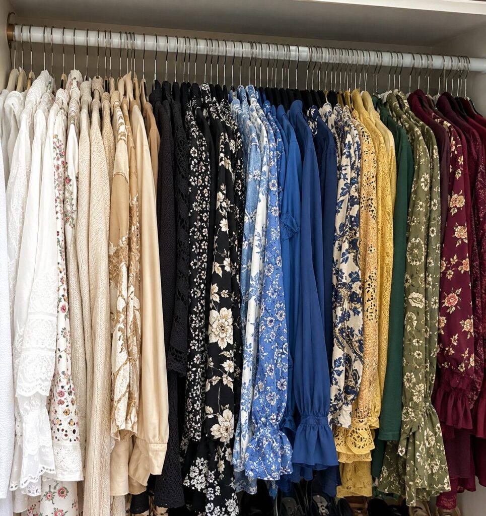 Favorite color method for organizing clothes in a closet