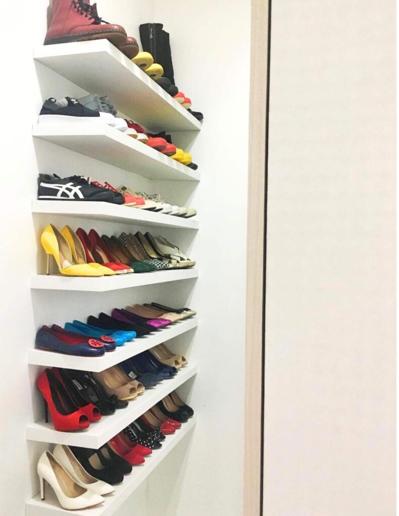 Shoe organized on floating shelves 