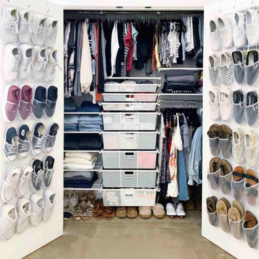 Over the door shoe organizers in smaller closet