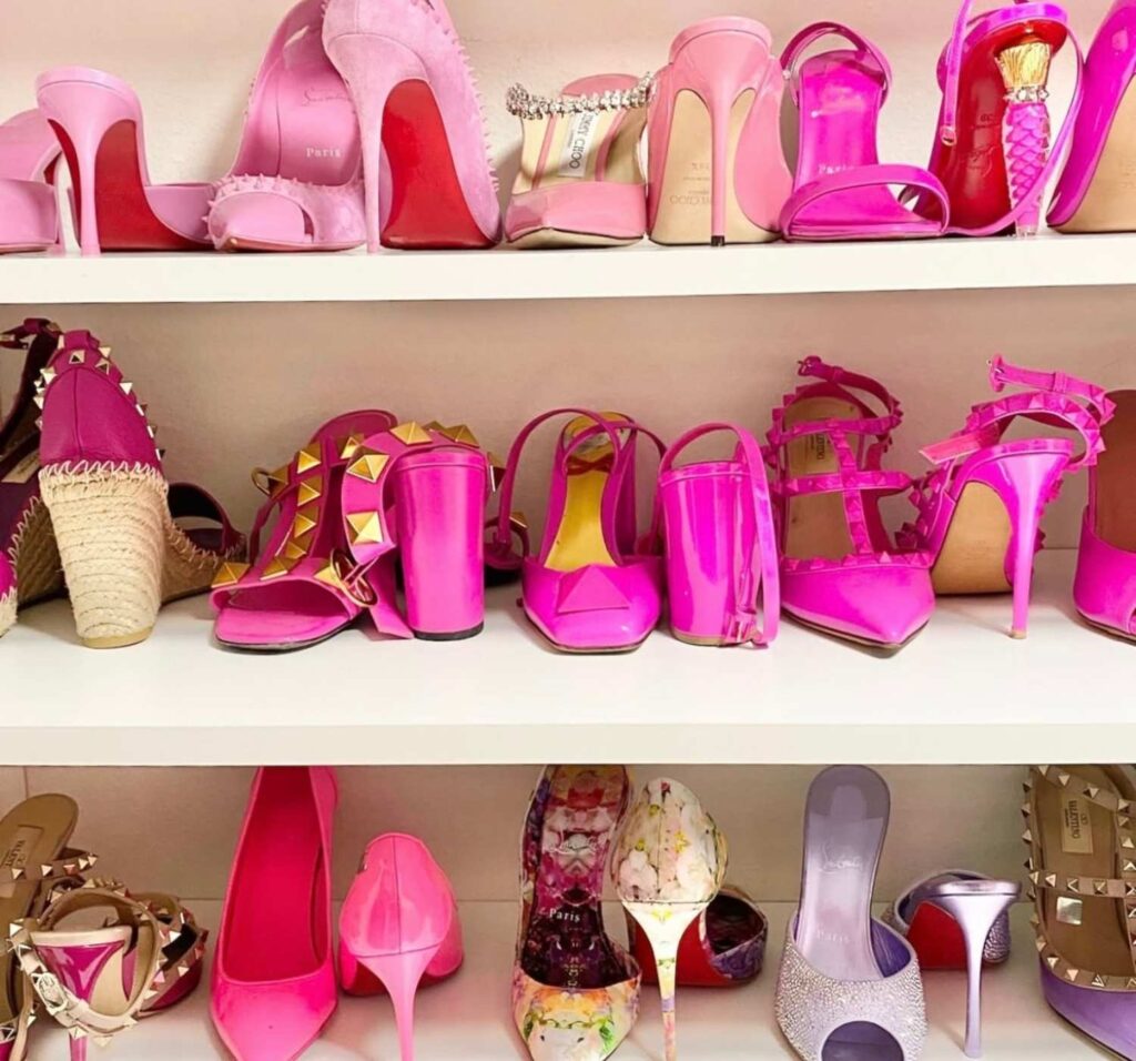 Pink Heels stored and organized by color 