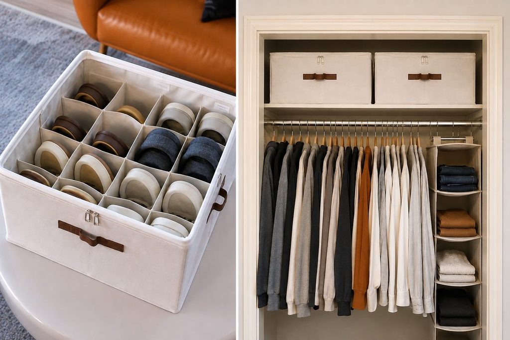 Closet shoe storage bins with shoe compartments