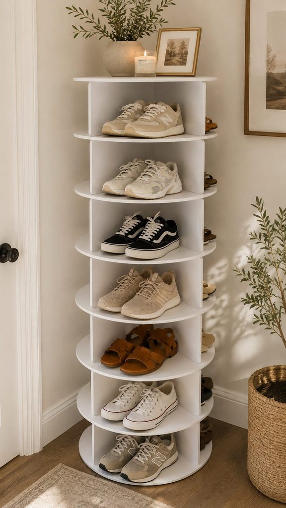 Turning shoe rack for easy access to shoes 