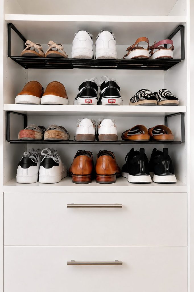 Under shelf shoe rack to maximize shoe storage 
