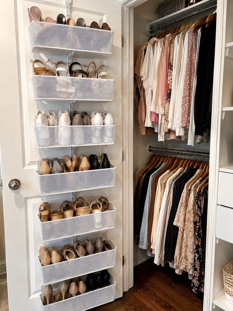 Over the door organizer with shelves for shoe storage 