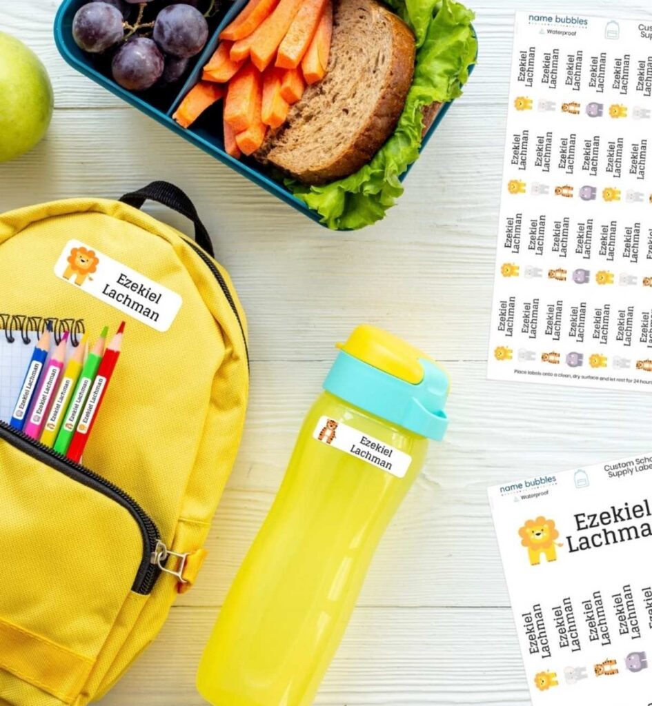 Back to school items labeled with labels