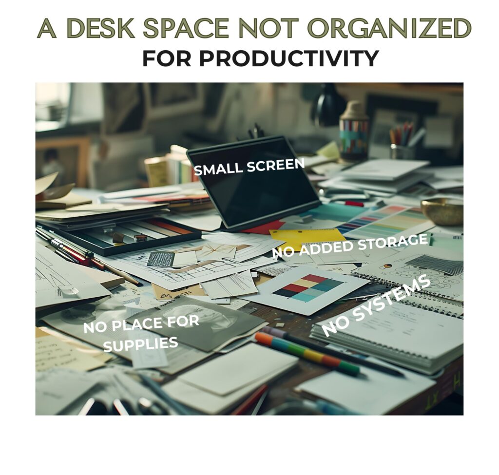 Example picture of a messy desk 