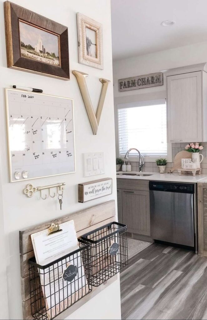 Kitchen command center with paper storage to reduce counter clutter