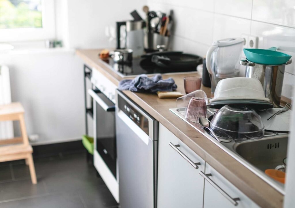 Picture of a cluttered kitchen counter