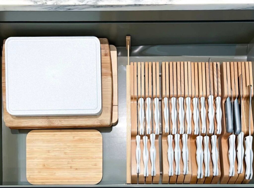 Knives stored in kitchen drawer 