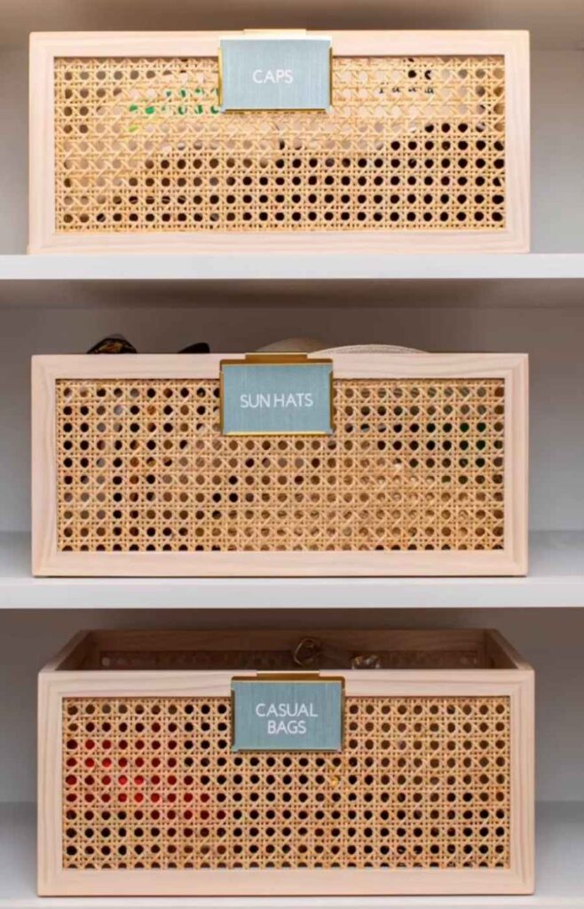 Organizing a room using labels and bins in a closet 