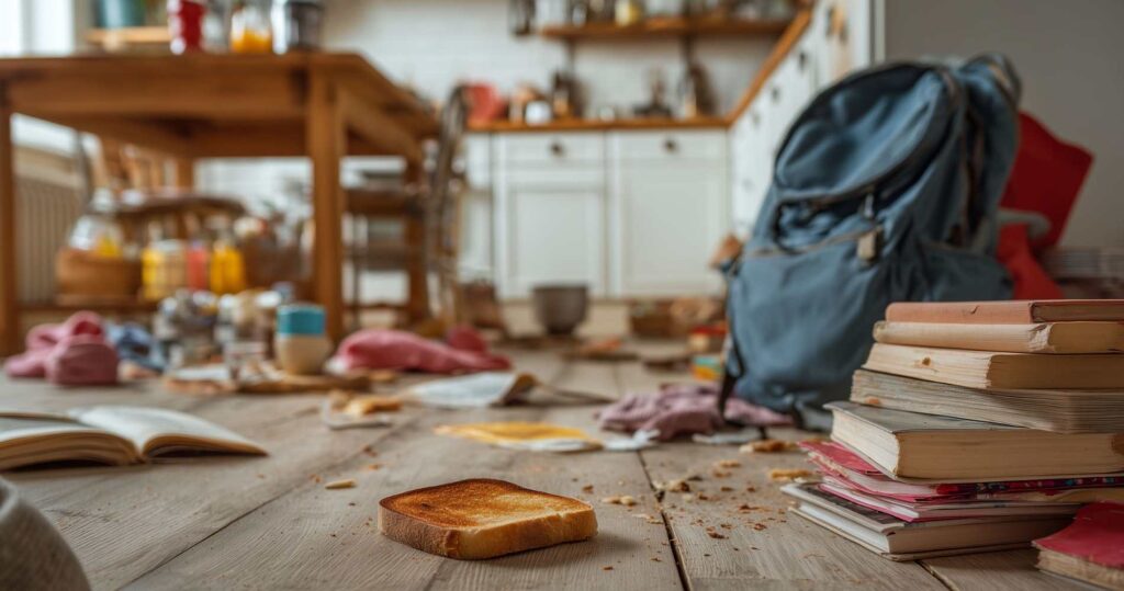 A dirty unorganized kitchen 