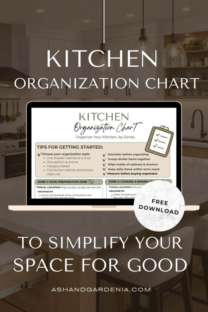 Visual of kitchen organization chart pin with chart in a laptop