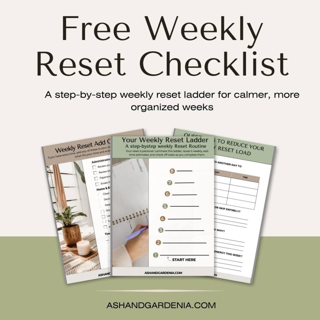 Free Weekly Reset Checklist: Picture of what's included in the weekly reset checklist freebie. 