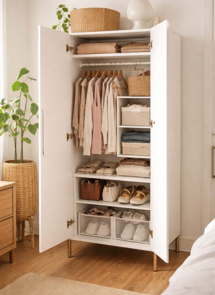 Armoire Wardrobe closet in a small bedroom 