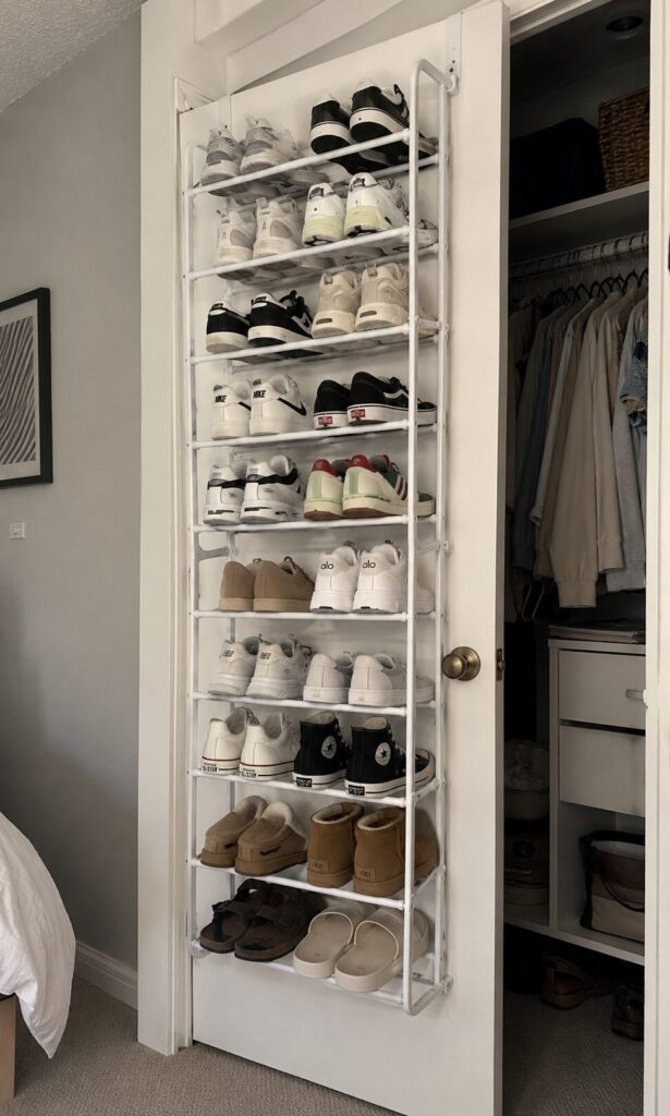 Over the door shoe rack to organize a small closet