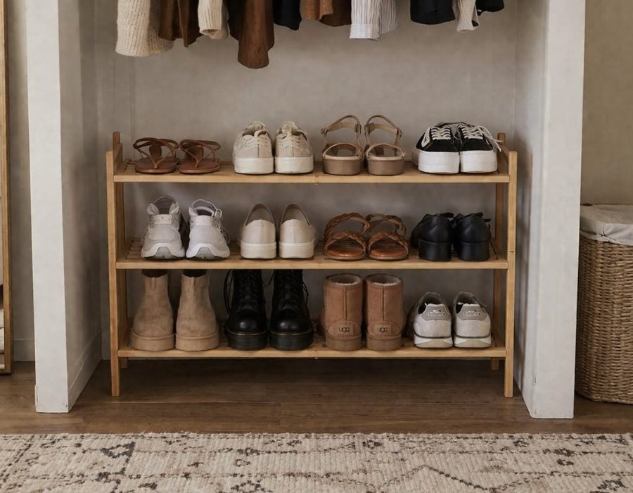 Small bedroom storage ideas a shoe rack in a small closet