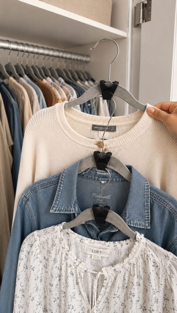 Cascading hanger hooks to show how to maximize space in small closets