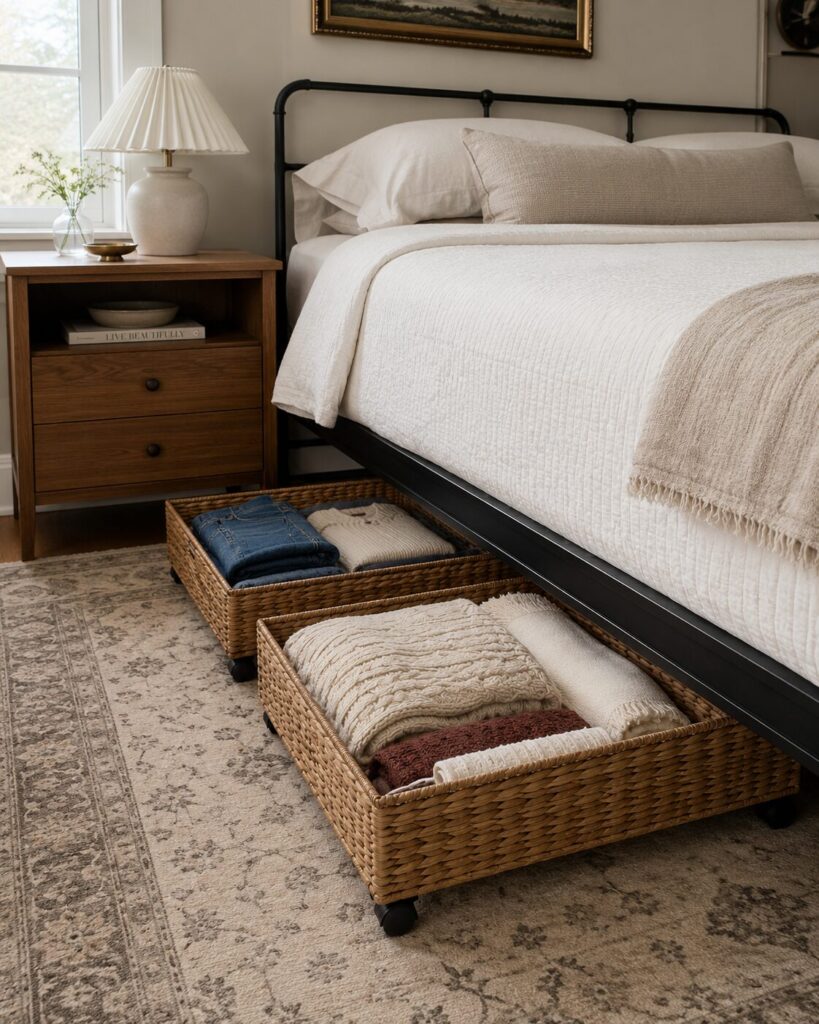 Woven under the bed rolling storage bins 