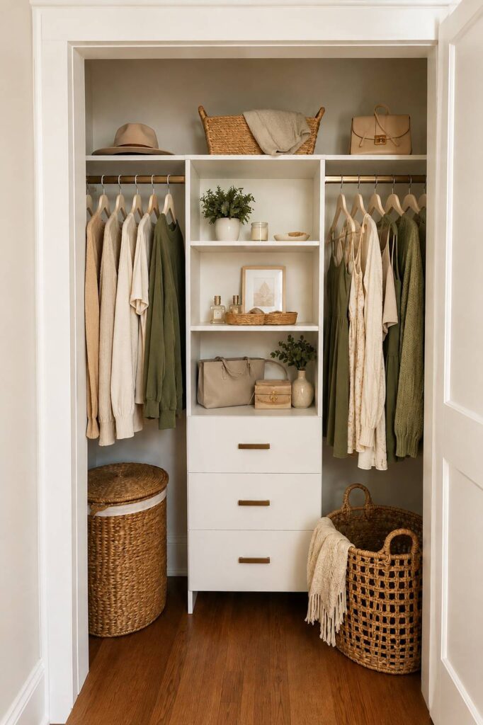 Closet wardrobe system in a small closet 