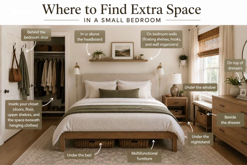 Where to find space in a small bedroom infographic