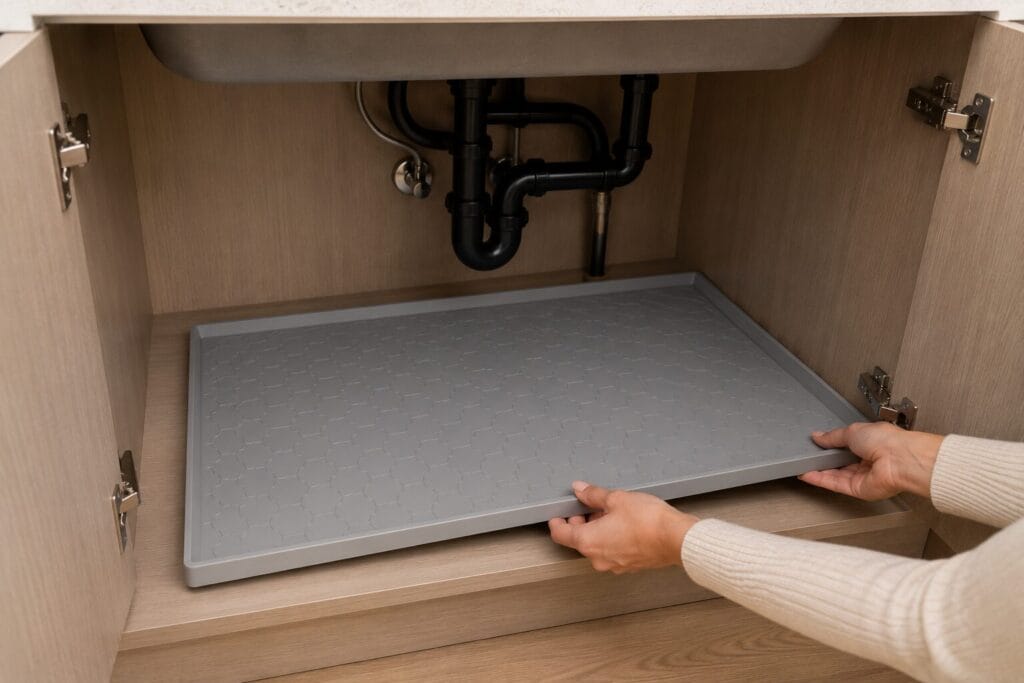 Light gray under kitchen sink protective mat