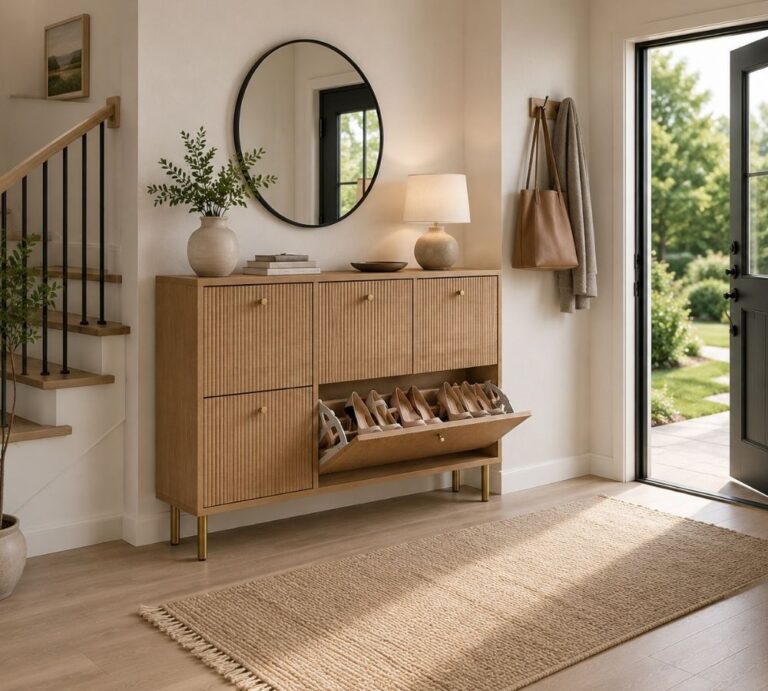 shoe storage cabinet in home entryway
