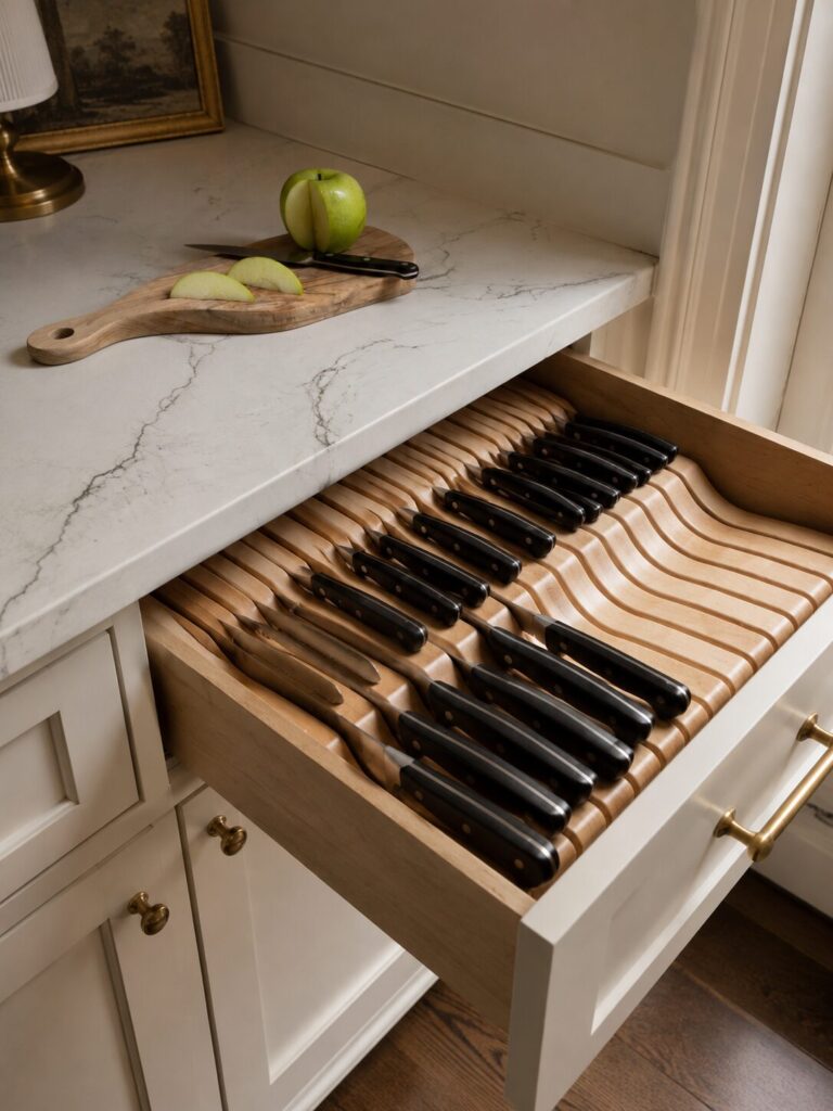 Knives stored in kitchen drawer in kitchen