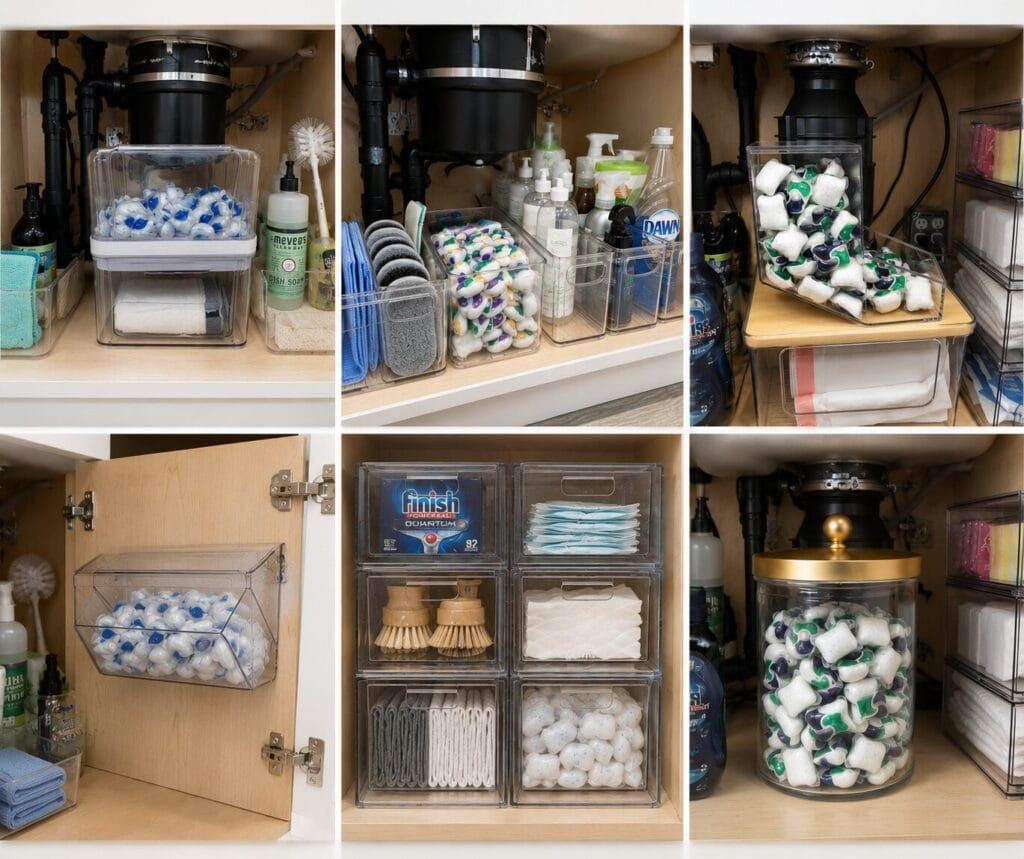 Six ways to store dishwasher pods under the kitchen sink