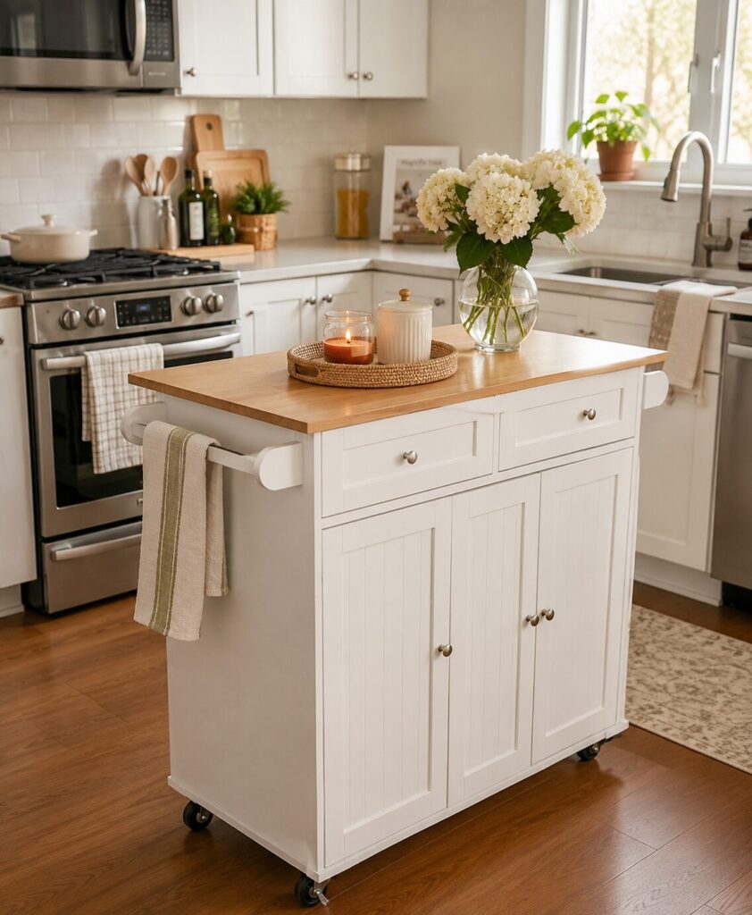 Kitchen island to maximize kitchen countertop storage 