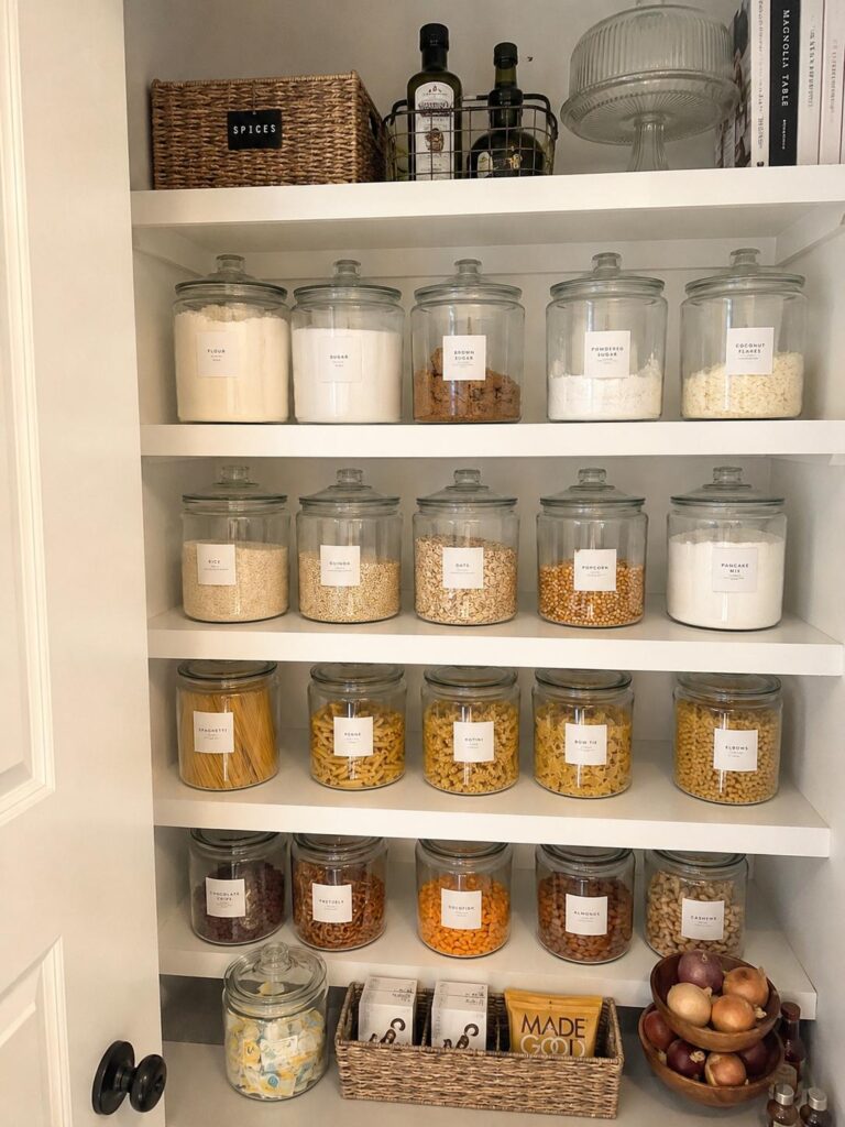 All glass pantry canisters with glass tops