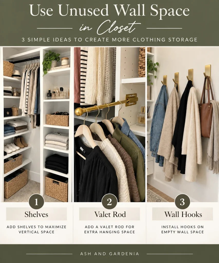 Infographic on ways to use unused wall space in a bedroom closet 