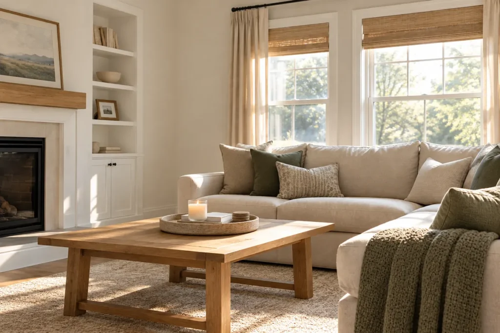 Picture of a clean and organized living room 